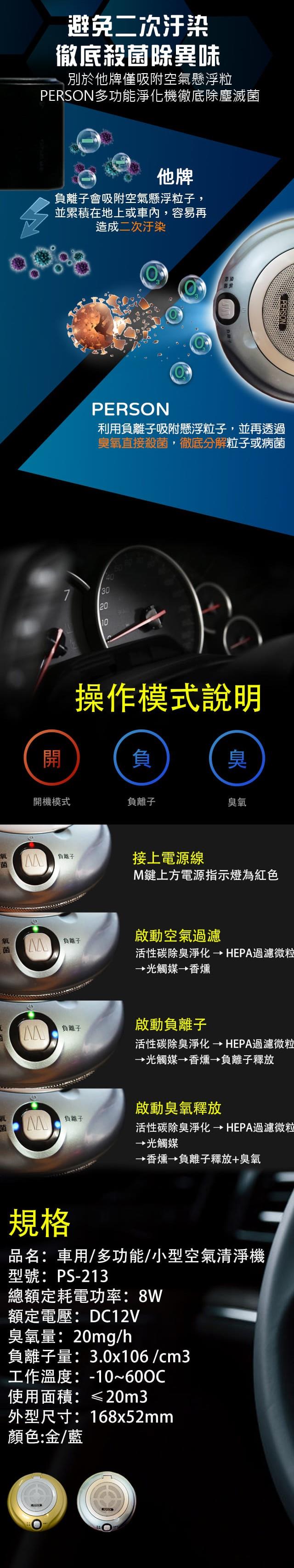 PERSON多功能空氣清淨機臭氧機殺菌機PS-213 (無彩盒外箱)